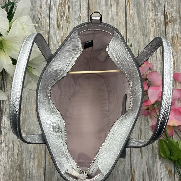 KATE SPADE Silver Glimmer Satchel Crossbody Bag Purse - Picture 6 of 13